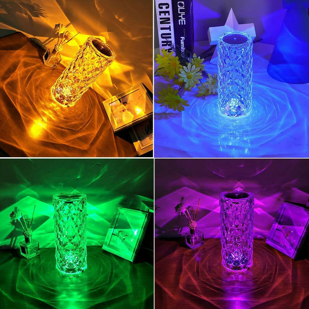 Usb Rechargeable Rgb Color Crystal Rose Diamond Table Lamp Acrylic