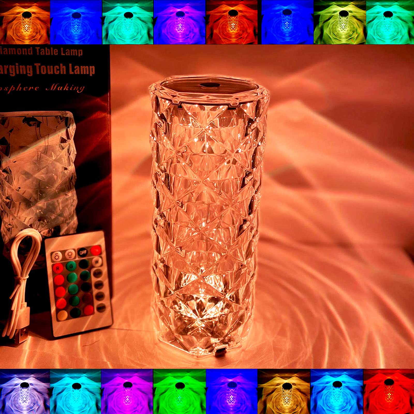 Usb Rechargeable Rgb Color Crystal Rose Diamond Table Lamp Acrylic