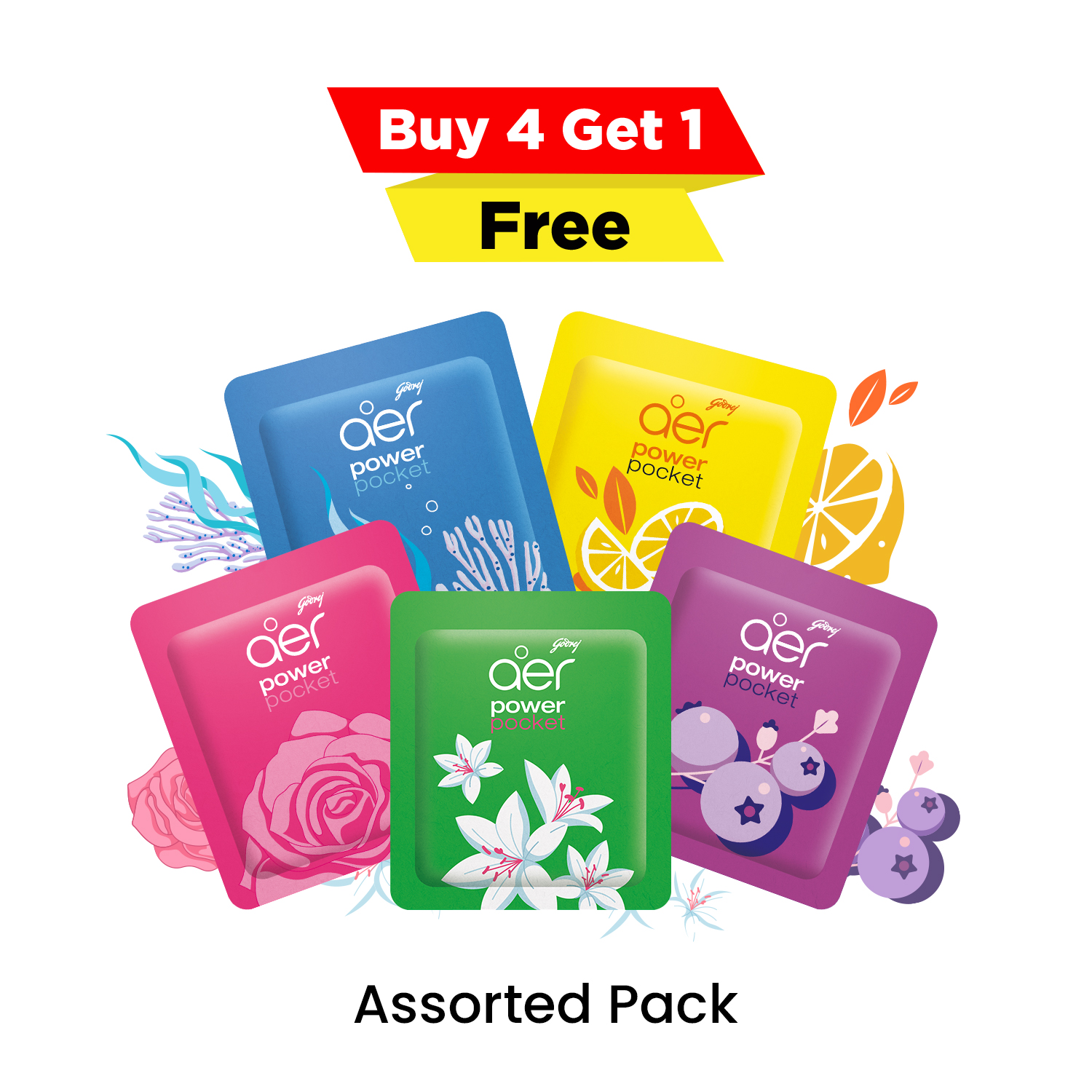 Godrej Aer Power Pocket Bathroom Fragrance Assorted Pack Buy Get