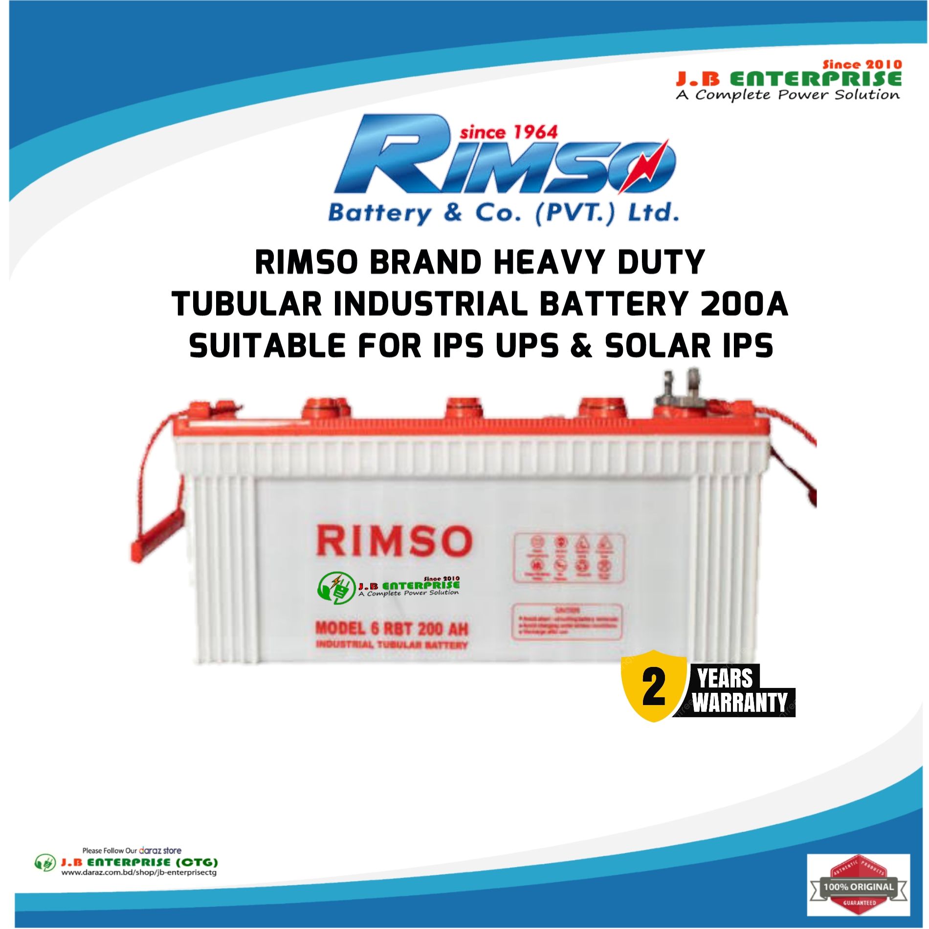 Rimso Tubular Battery A For Ips Ups Two Years Official Replacement