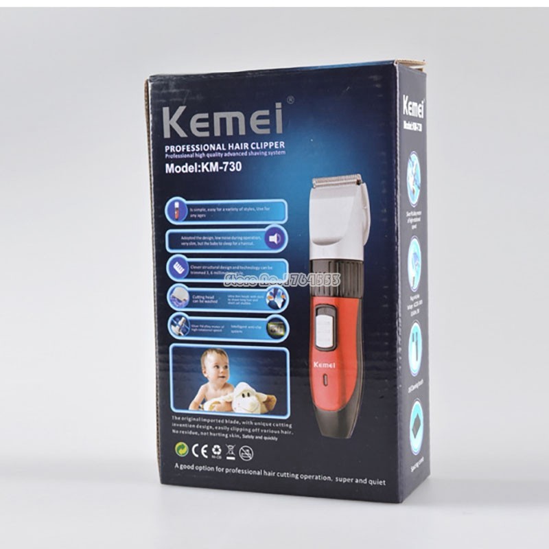 Red Kemei KM-730 Rechargeable Wireless Hair Clipper Professional Shaving Machine Razor Barber Cutting Beard Trimmer Men's Care-3