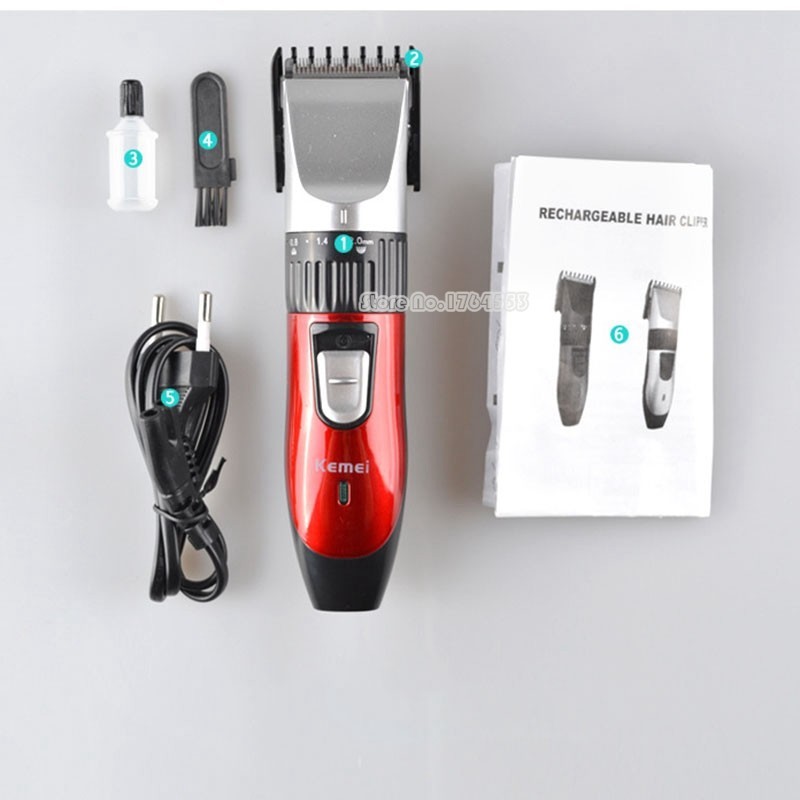 Red Kemei KM-730 Rechargeable Wireless Hair Clipper Professional Shaving Machine Razor Barber Cutting Beard Trimmer Men's Care-1