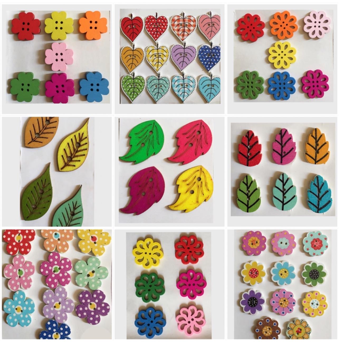 Mixed Pattern Wooden Craft Button - Multi-color. 