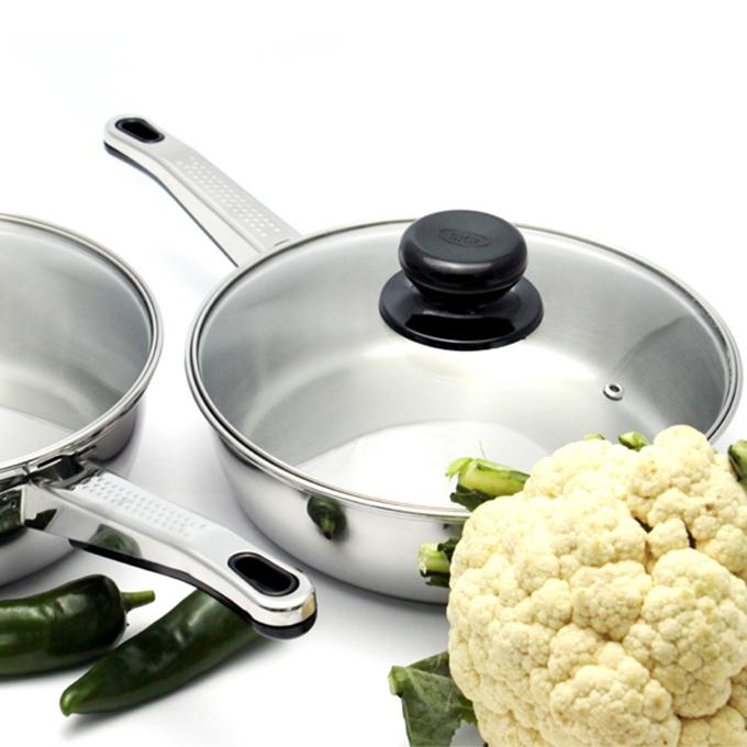 Stainless Steel Frying Pan with Glass Lid -22 - Silver. 