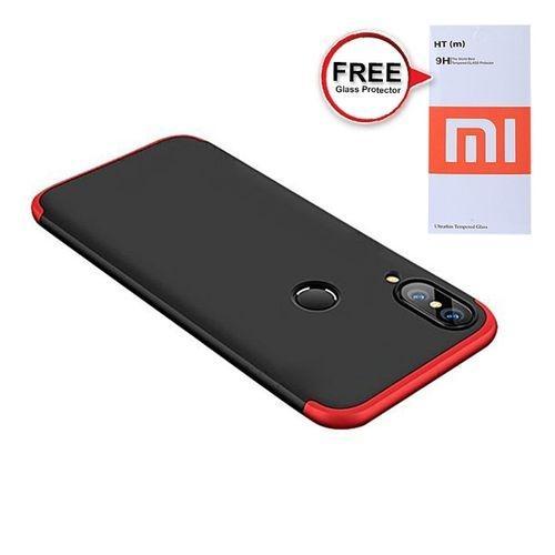 Xiaomi Mi A2 Lite 360 Degree Phone Case with Free Glass Protector -Black & Red. 