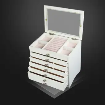 Large Wooden Jewellery Box White Gift Storage Earring Organizer