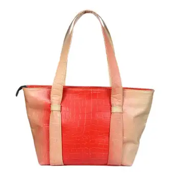 Red And Moccasin Leather Shoulder Bag For Women