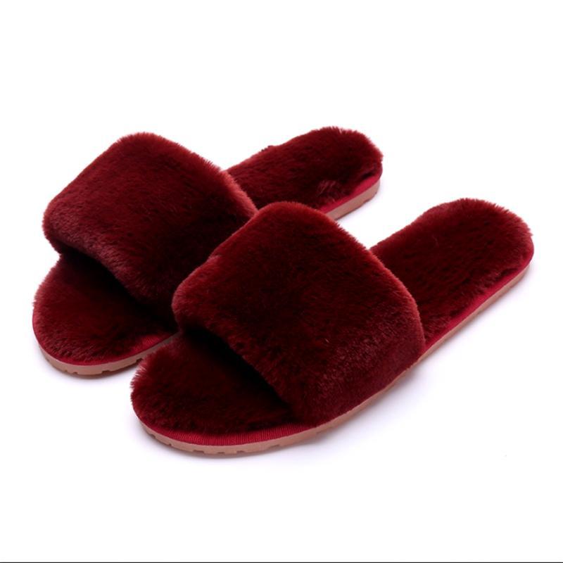 Women's Furry Rabbit Fur Slippers Winter Warm Flip Flop Indoor