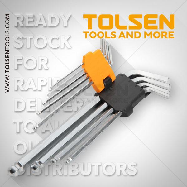 TOLSEN 9Pcs Extra Long Arm Allen Hex Ball L Key Set Hexagon Wrenches Metric 20054 - Kings Trading. 
