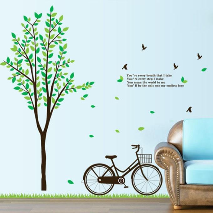 green tree with a cycle wall sticker - multi-color: buy online at