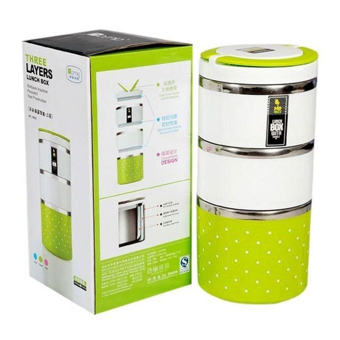 Homio 3 Layer Hotpot Lunch Box - Green and White. 