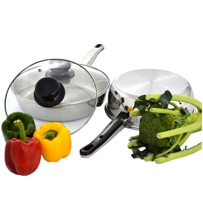 Stainless Steel Frying Pan with Glass Lid -22 - Silver. 