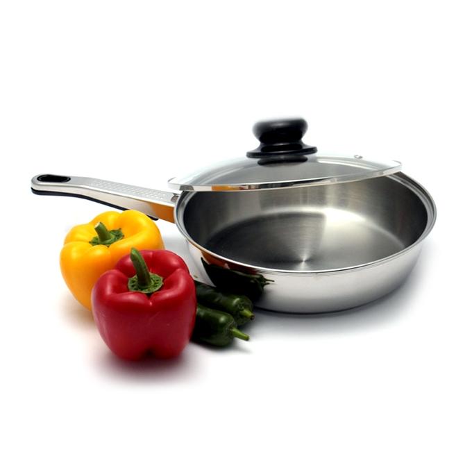 Stainless Steel Frying Pan with Glass Lid -22 - Silver. 