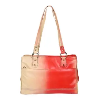 Red And Moccasin Leather Shoulder Bag For Women