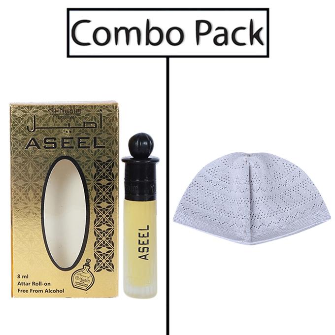 Combo of Men's White Tupi and Aseel Attar - 8ml