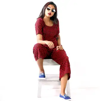 red check jumpsuit