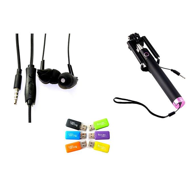 Selfie Stick + Angry Bird Headphone + Sd Card Reader Combo. 