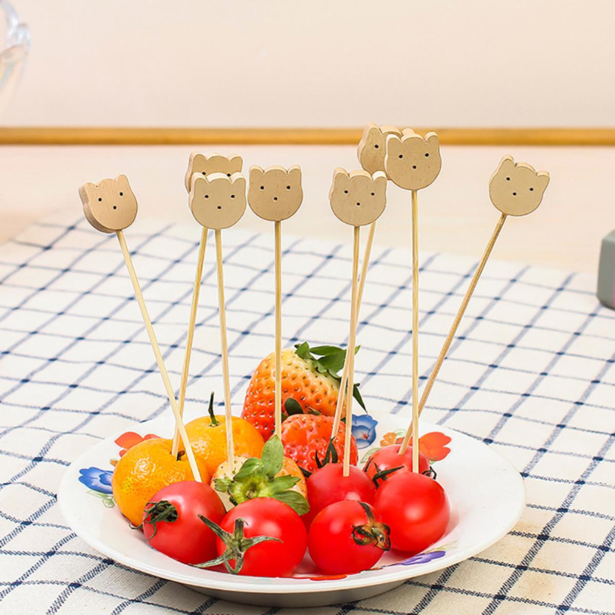100PCS Cute Toothpicks Bear Cocktail Sticks Fruit Skewers Party Buffet Decor