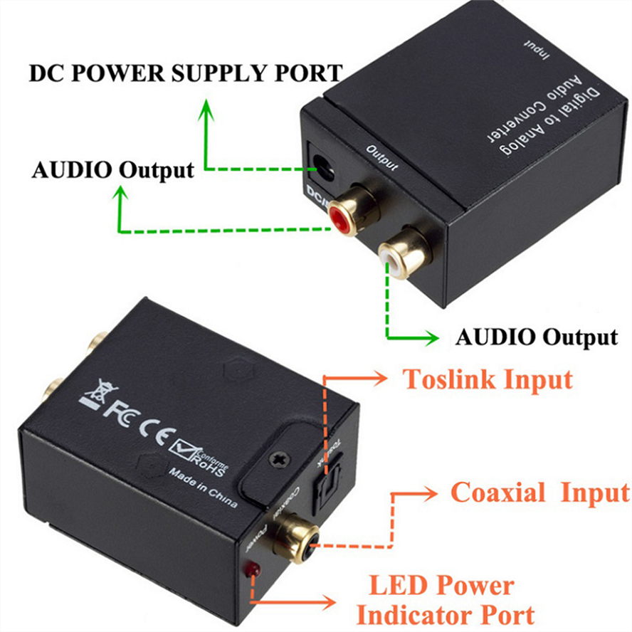 USB Digital to Analog Audio Converter Optical Fiber Toslink Coaxial Signal To RCA R/L Audio Decoder Amplifier With Bluetooth 4.0. 