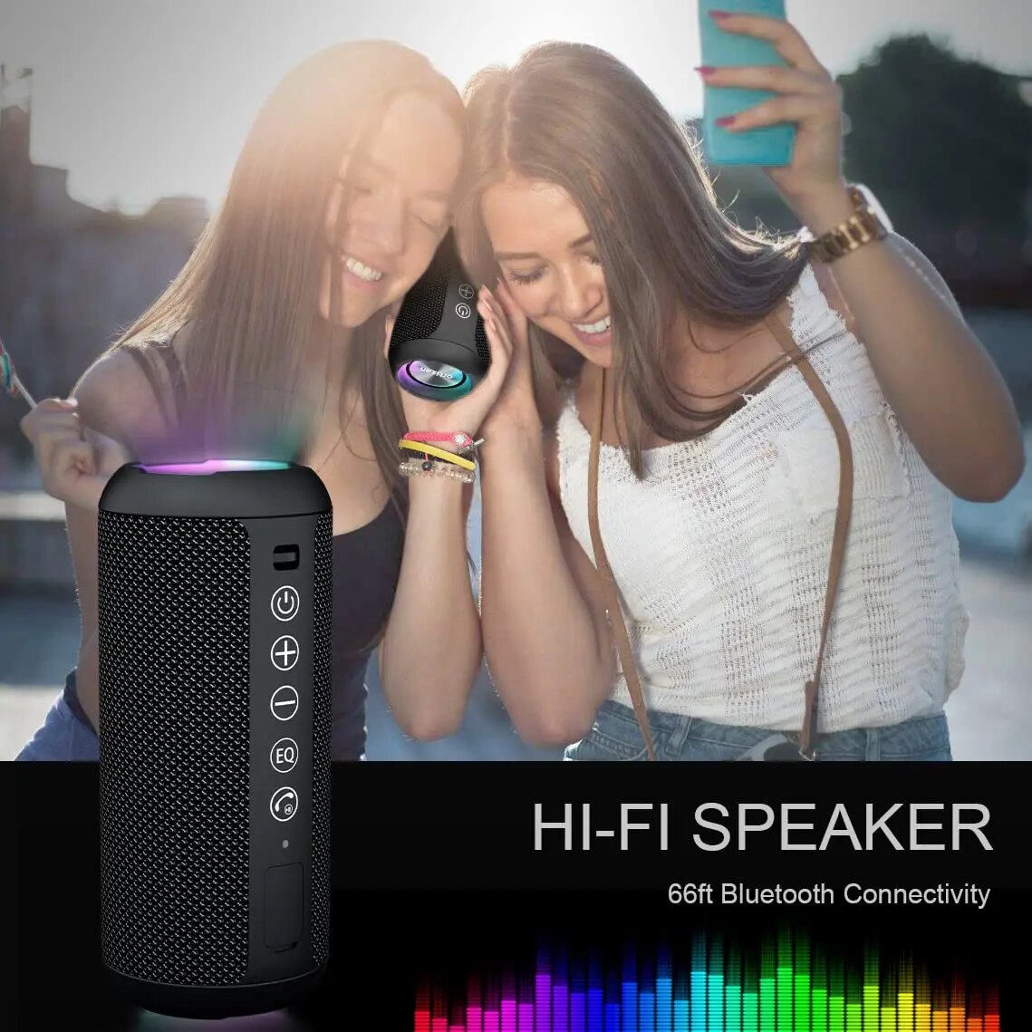 Ortizan Portable IPX7 Waterproof Wireless Bluetooth Speaker with 24W Loud Stereo Sound, Outdoor Speaker, 30H Playtime, Black. 