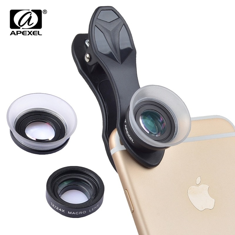 【Hey my home】APEXEL Phone Camera Lens In 1 Clip-On X Macro + 24 X Super Macro Lens Kit for Huawei Xiaomi More Smart Phone