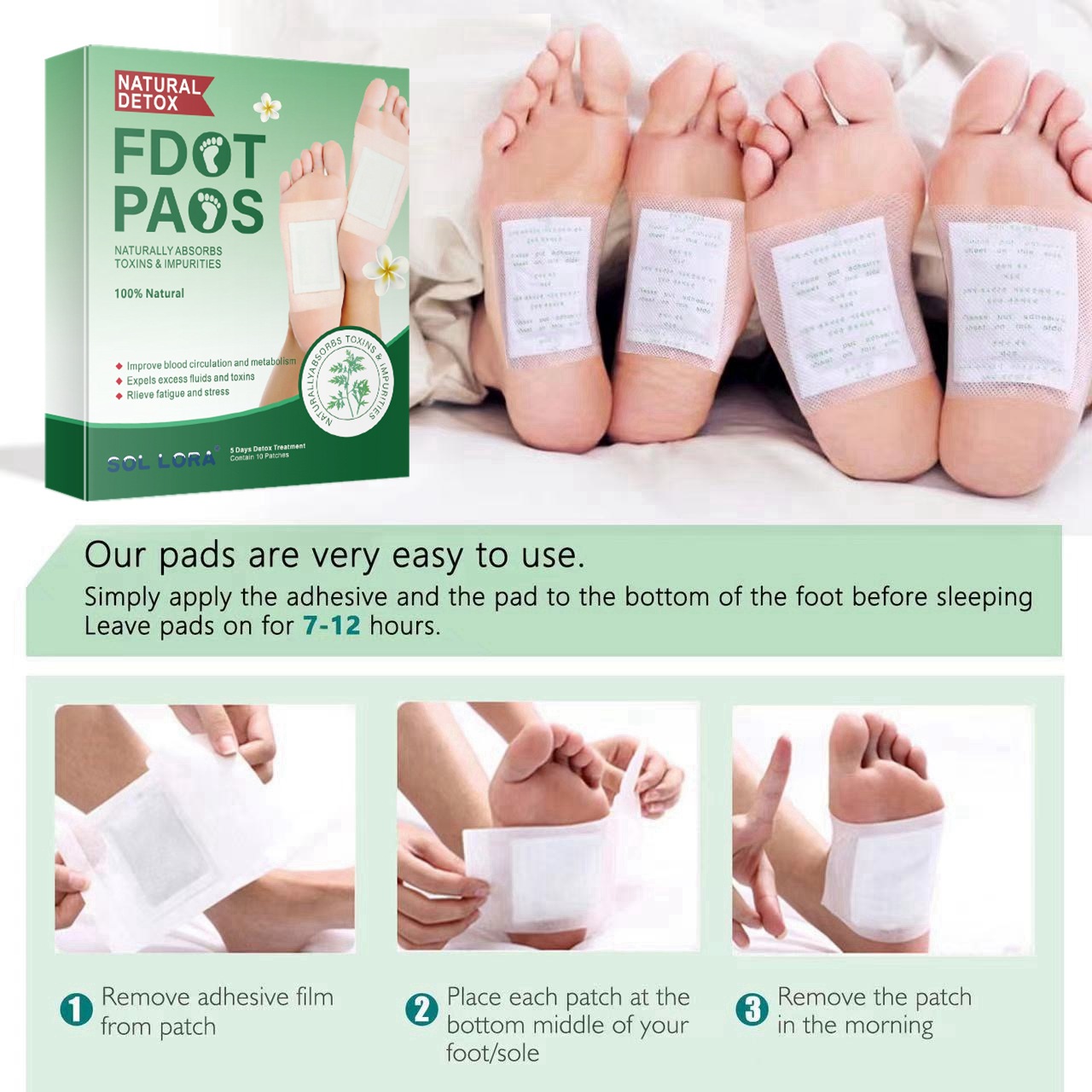 SOL LORA Cross-Border Aliexpress wish Amazon Argy Wormwood Foot Patch Gas Bamboo Ginger Foot Patch Bamboo Vinegar 10 Paste / Box. 