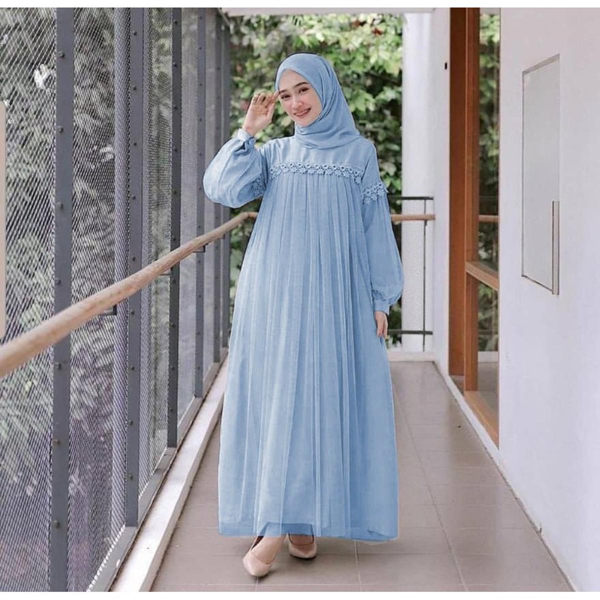 Embrace Elegance in Navy Akashi Color Hijab Gown Borka - A Sophisticated Addition in Malai Georgette and Soft Net Fabric - Easy to maintain