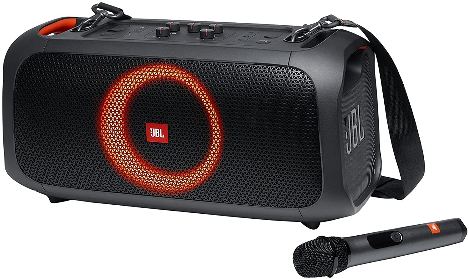 JBL PartyBox On-The-Go Portable Party Speaker with Microphone. 