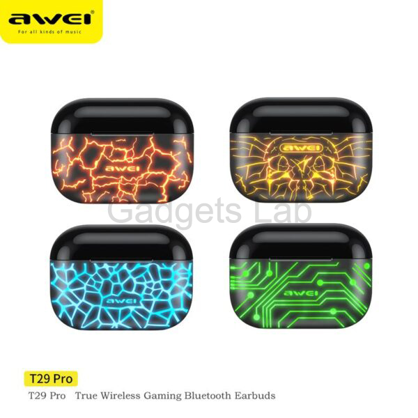 Awei T29 Pro True Wireless Games Earbuds With Dynamic Color Changing Charging Case. 