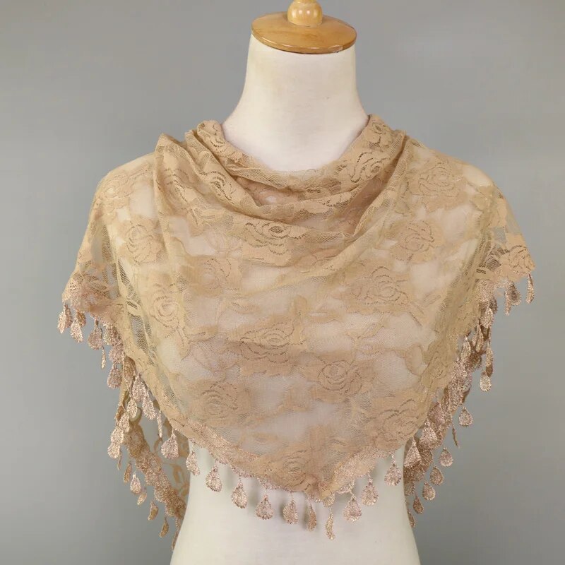 Fashion Triangle Veil Scarf Solid Polyester Jacquard Rose Shawl Church Prayer Headband For Women Muslim Wedding Turban 160*50cm. 