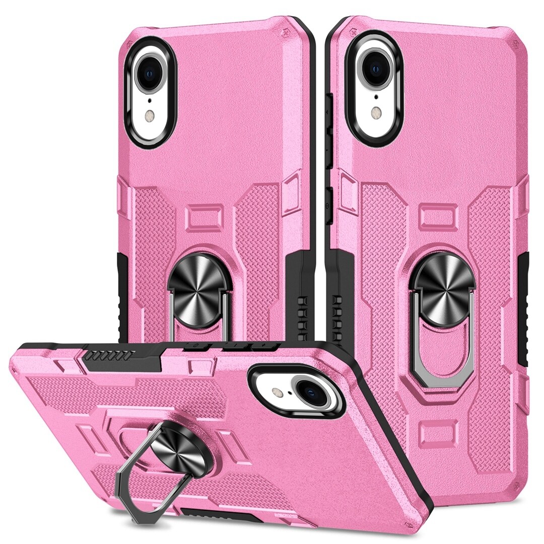 lthmy for iPhone XR Dual Layer Rugged Anti-Slip Shockproof Case Cover with Ring Stand