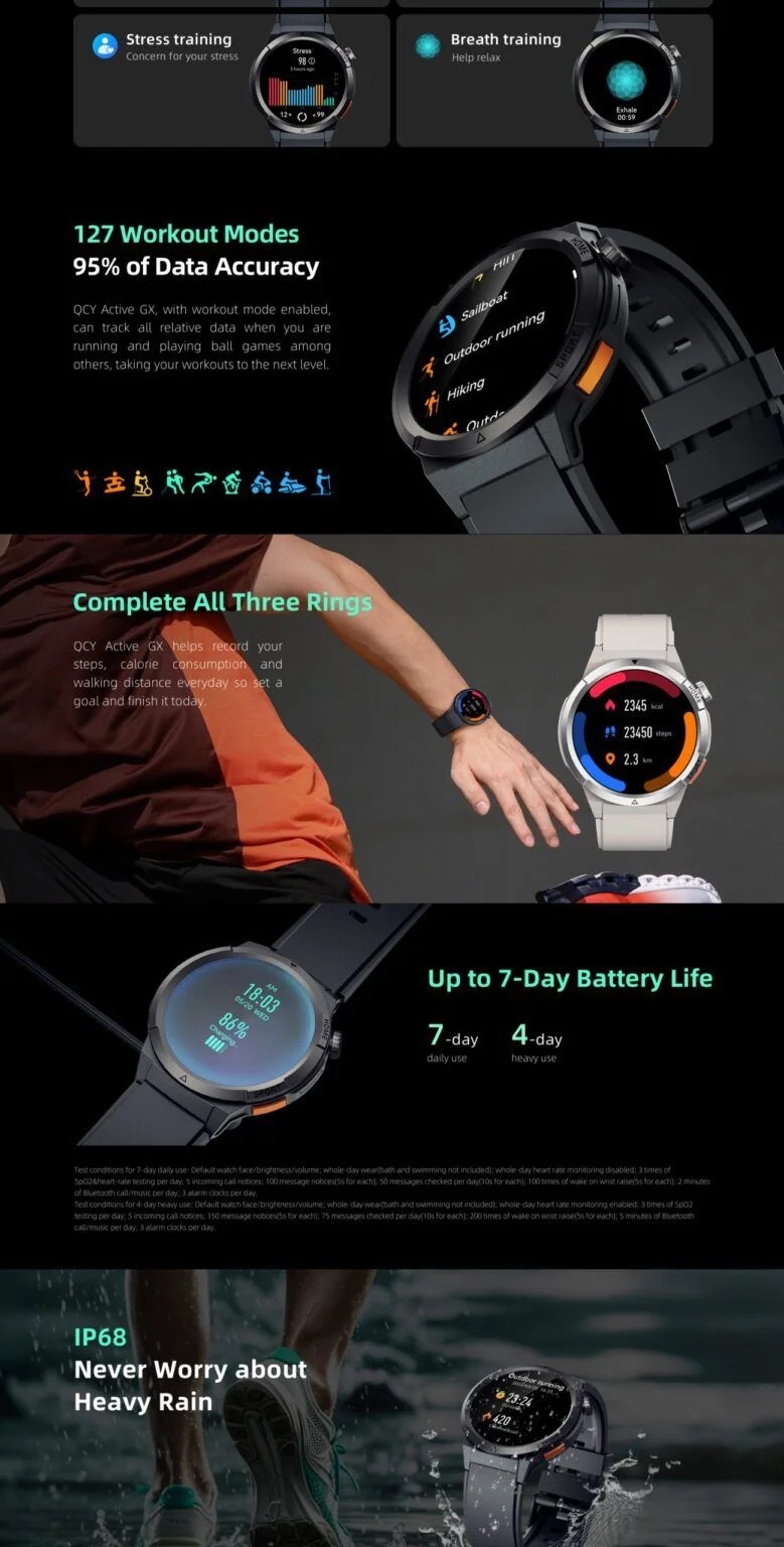 QCY Active GX Smartwatch, AOD AMOLED Display, Bluetooth Calling, Waterproof, App Connectivity, Sports Smart Watch. 