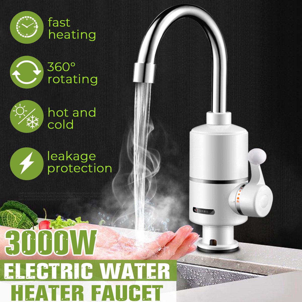 Instant Thankless Digital Electric Hot Water Tap for any Wall and Basin Mount with led Display. 