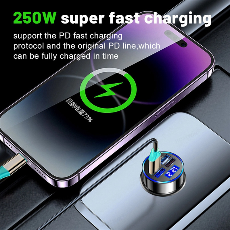 5 in 1 Car Auto Charging Plug Adapter LED Digital Display 15W Car Charger Adapter Fast Charging Easy to Use. 