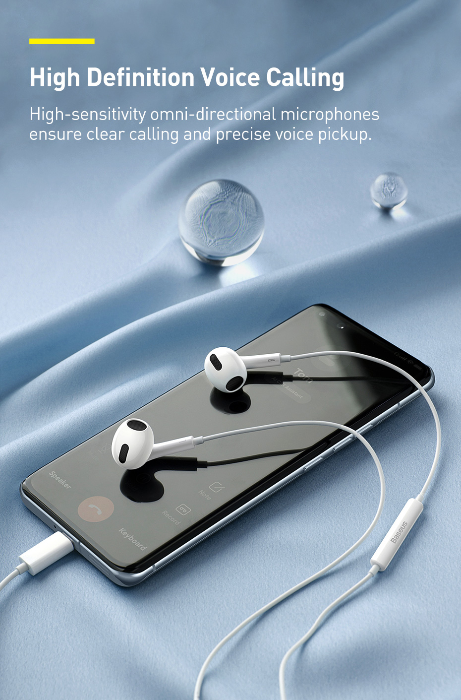 BASEUS Encok Type-C Wired Earphone - C17 Model - White - High-Quality Sound. 