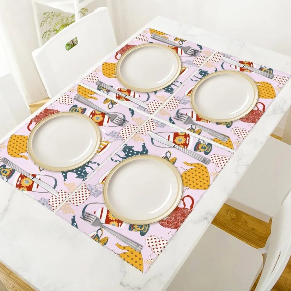 Customized Canvas Dining Mats Set, Dining Table Mat, Glass Decoration, A Set of 4