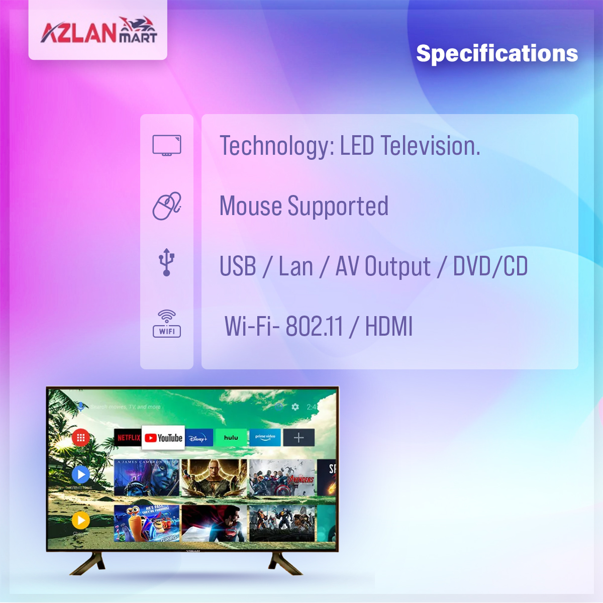 Vikan 43'' 4K Supported Voice Control Android Smart Wi-Fi Tv 4k Supported LED TV Ram 2 gb Rom 16 gb. 