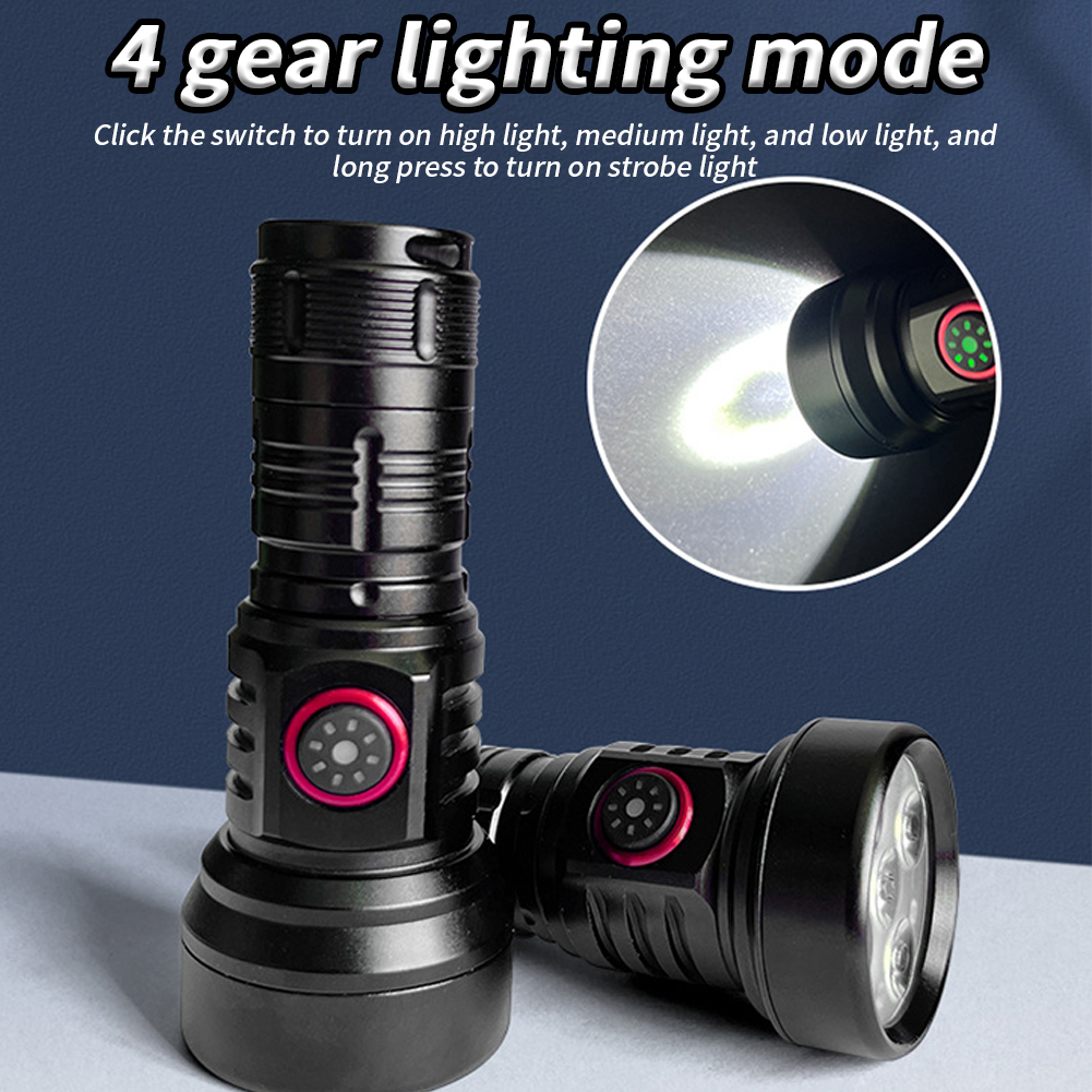 GC LED Extremely Bright Torch, 50000 Lumens Flashlight, Type-C Rechargeable Zoom Torch, IP65 Waterproof Flashlight With 4 Light Modes For Camping Hiking. 
