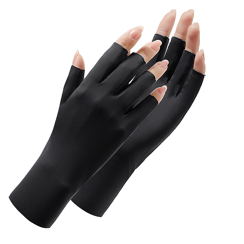 1Pair Summer Anti-uv Fingerless Gloves Pure Color Ice Shreds Breathable Thin Sunscreen Mittens Nail Art UV Resistant Gloves