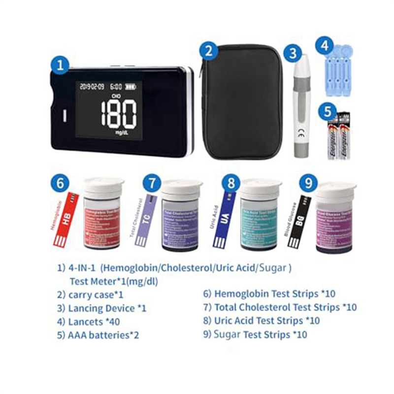 Hemoglobin Tester Kit, Hemoglobin Tester, Cholesterol Test Kit, Uric Acid Test Kit, Contains A Total of 40 Test Strips Easy Install Easy to Use. 