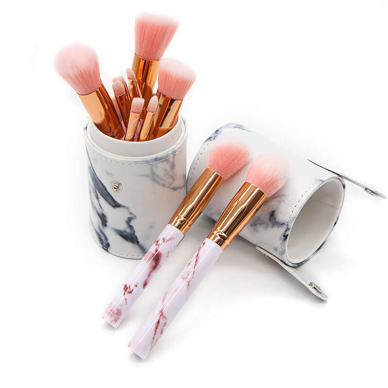 10 Marble Pattern Free Brush Set Large and 5 Small Tools Makeup PU Bucket Packaging. 