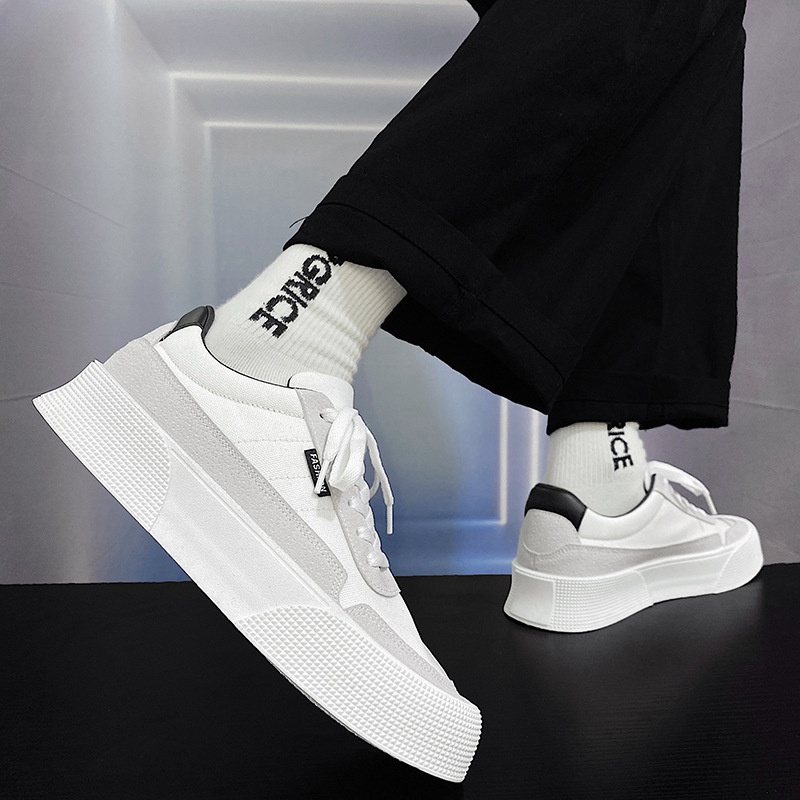2023 Spring New Men's Shoes Street Shooting Niche Canvas White Shoes Low-Top Platform Hight Increasing Board Shoes Men's One Piece. 
