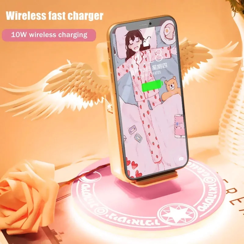 Wireless Charger Creative Angel Wings QI 10W Phone Fast Charge Movable Wing Shape with Breathing Light and Music Function Gift