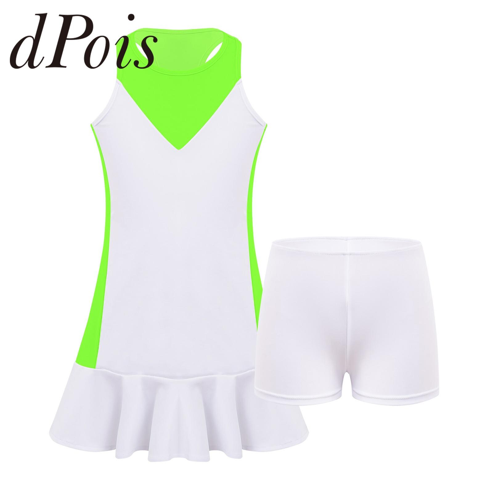 DPOIS Kids Girls Sleeveless Sports Dress Workout Tennis Golf Outfit White 6