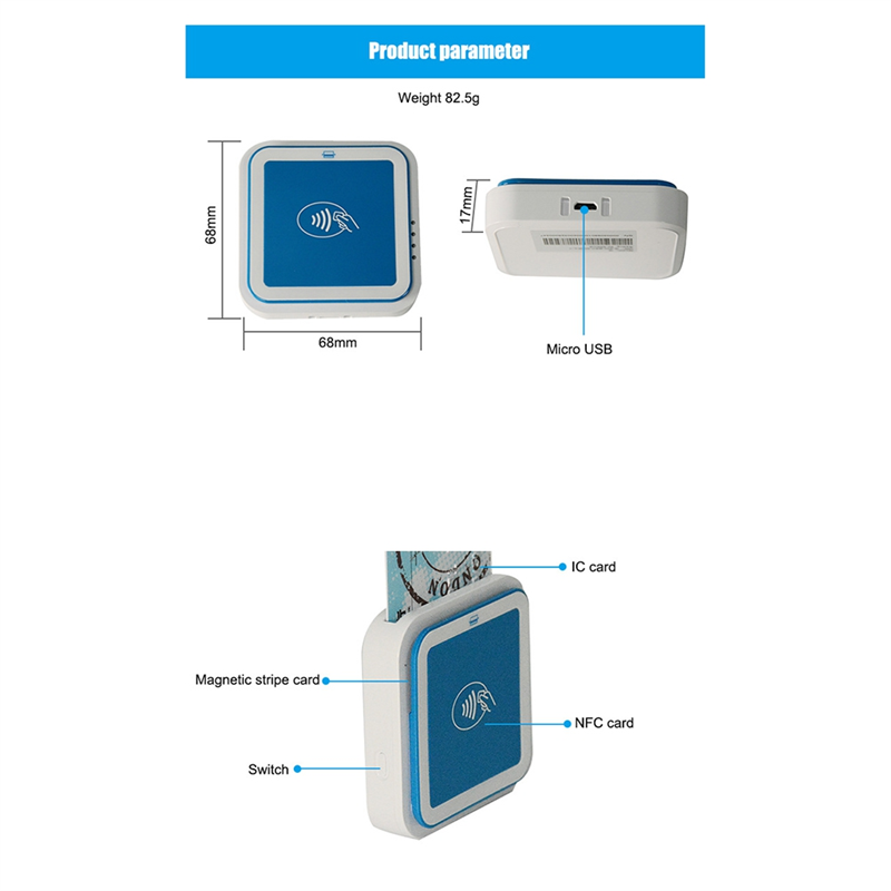 VISA Master Credit Card Chip Reader Writer Bank Transaction Bluetooth Mpos with EMV PCI POS Terminal (I9). 