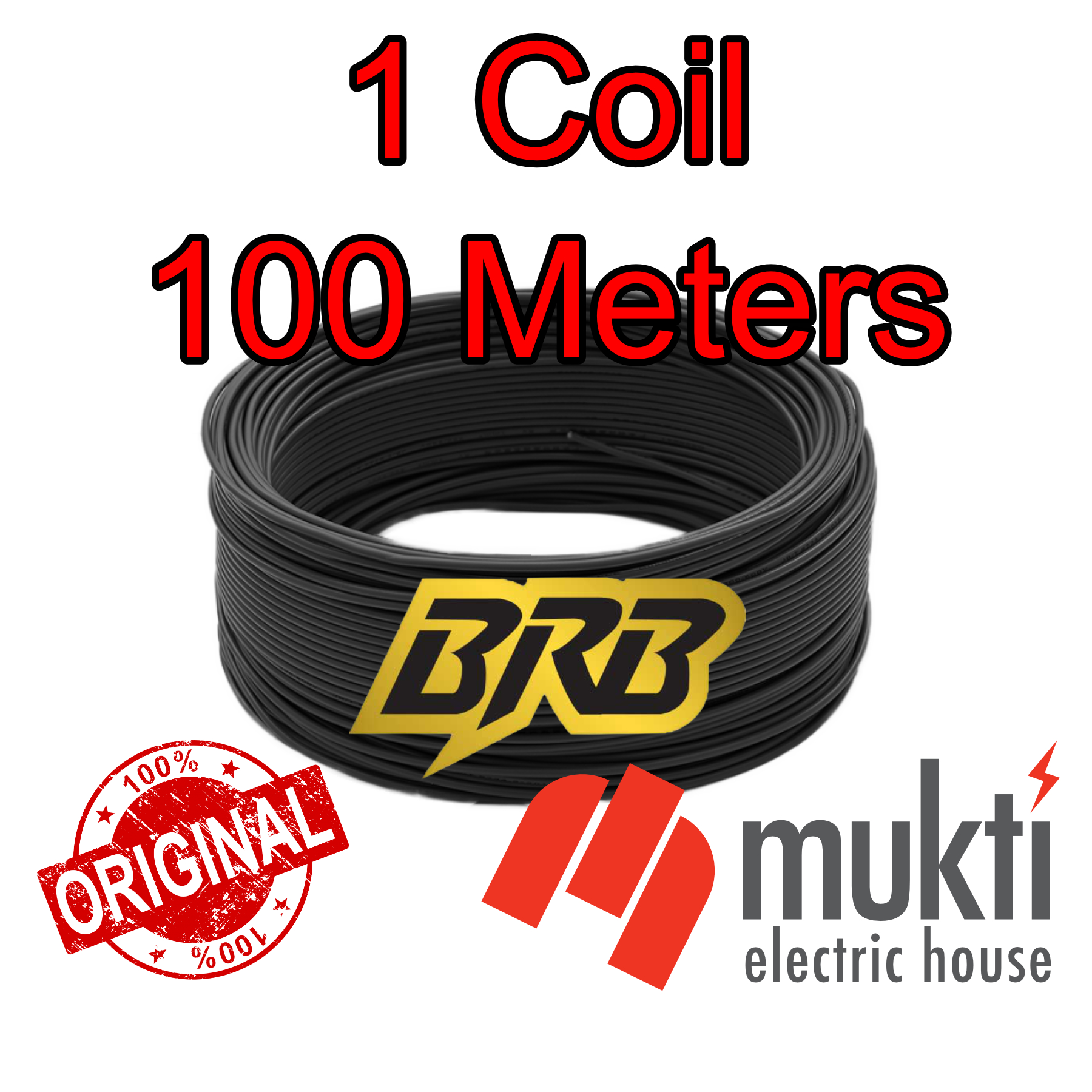 BRB Black Cable 40/76 Single Core 1.2RM Flexible PVC Insulated Circular Wire Copper Cord 4076. 