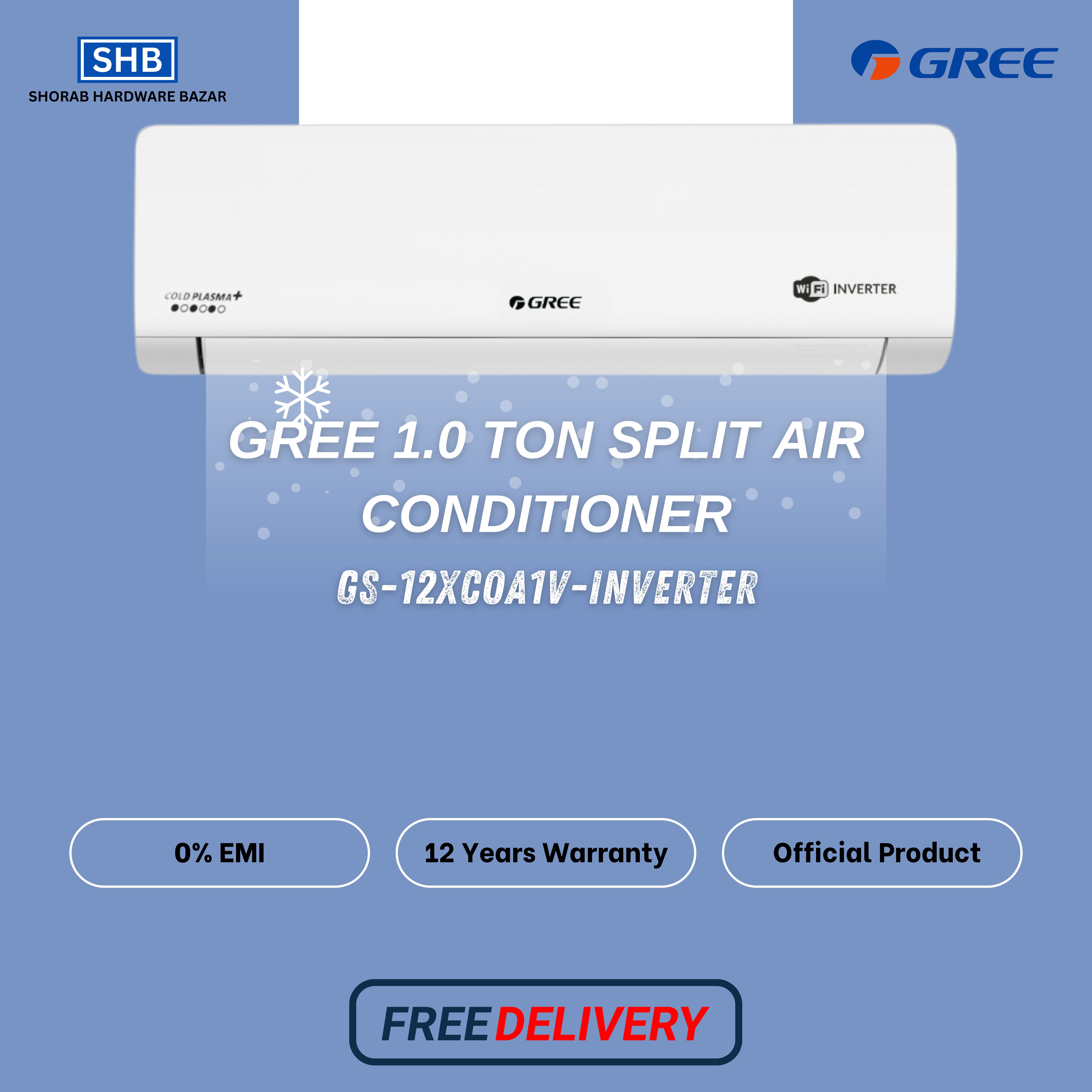 Gree 1.0 TON Split Air Conditioner GS-12XCOA1V/12XSMA4V - Inverter with Free Delivery