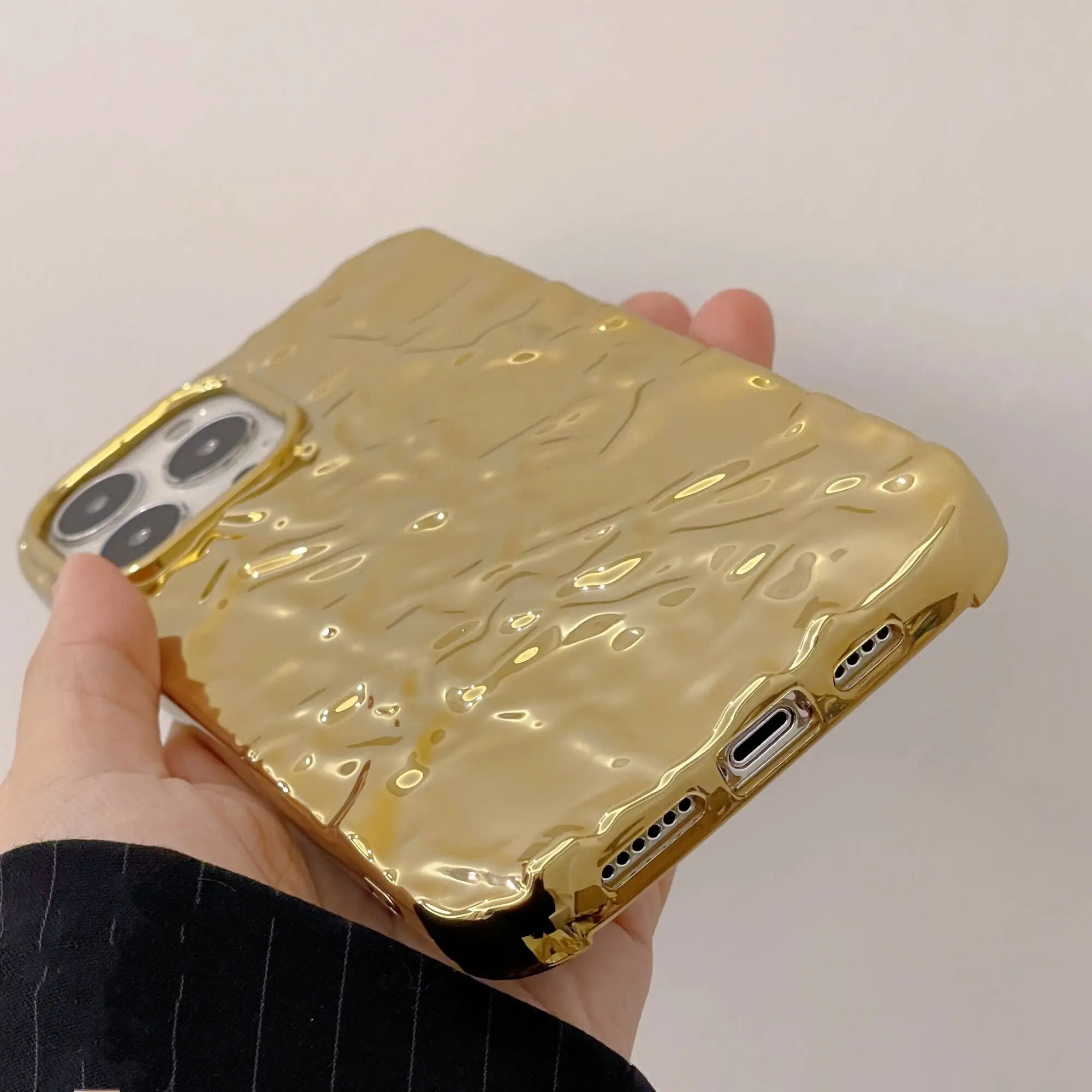 Luxury Plated Gold Tin Paper Phone Case for iphone 15 14 13 11 12 Pro Max X XS Max XR Water Ripple Shockproof Soft Cover Men. 