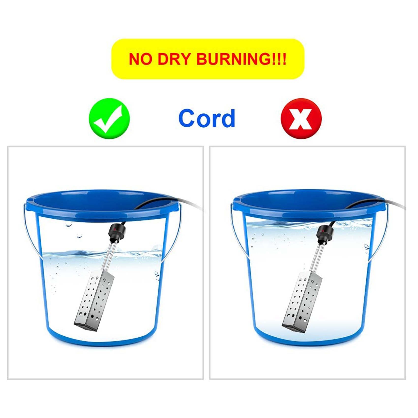 Immersion Water Heater 2500W Electric Bucket Heater with Timer Auto Shut Off Hot Tub Heater for Home Winter EU Plug. 
