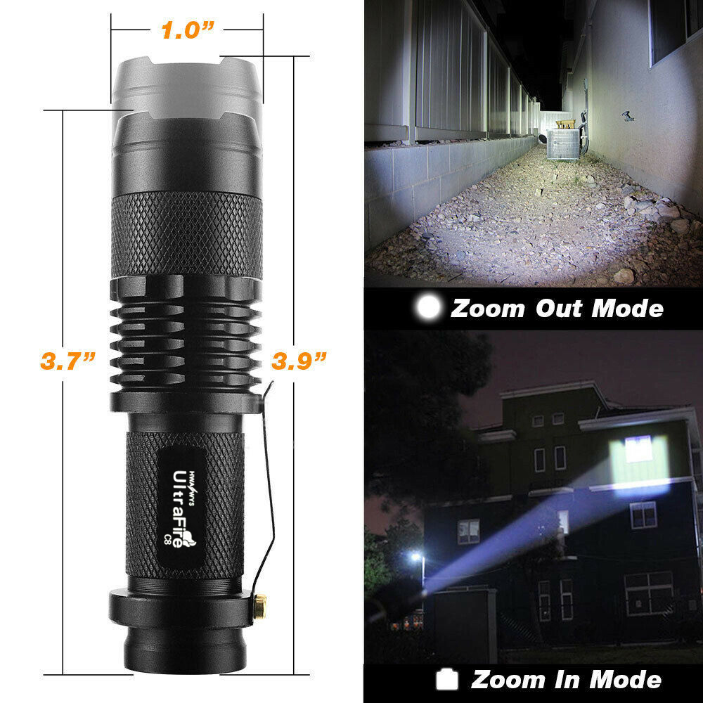 【3 Light Modes & 50000 Lumens】flashlight re-chargeable heavyduty flashlight super bright Ultrafire Powerful Zoom 50000LM T6 3 Modes Zoomable LED Flashlight TorchLight With Clip emergency light for brown out ta-ctical flashlight. 